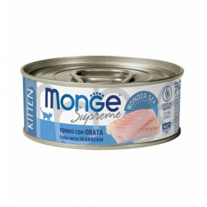 MONGE CAT SUPREME KITTEN konservi kaķēniem Tuncis, jūras plaudis 80g
